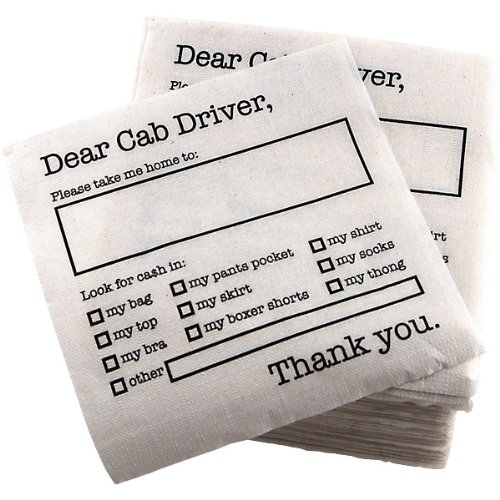 Dear Cab Driver Cocktail Bar Napkin