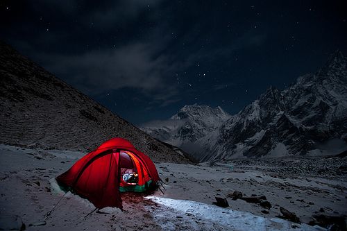 Camped below the Larke La pass in the Manaslu region of Nepal