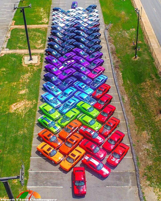 Rainbow With 76 Dodge Challengers